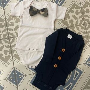Cuddle Sleep Dream White Onesie with Bowtie and Navy Onesie 3M